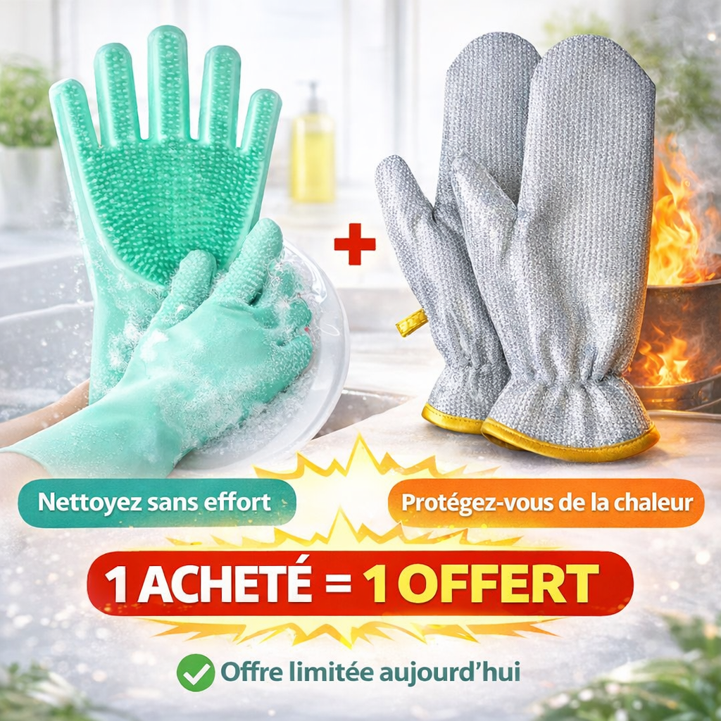 Pack Gants 2-en-1 Cuisine Pro. (silicone et aluminium) Le Duo parfait