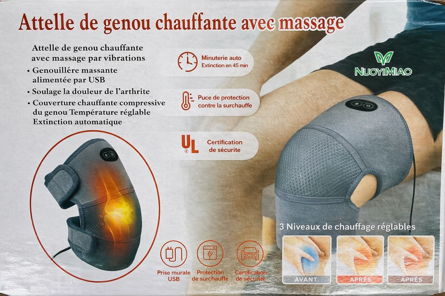 Genouillère chauffante avec massage par vibration