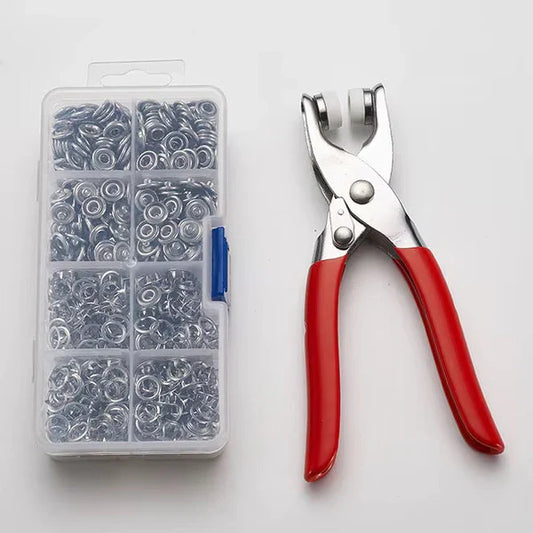 PINCE À ŒILLETS AVEC KIT D’ŒILLETS MÉTALLIQUES